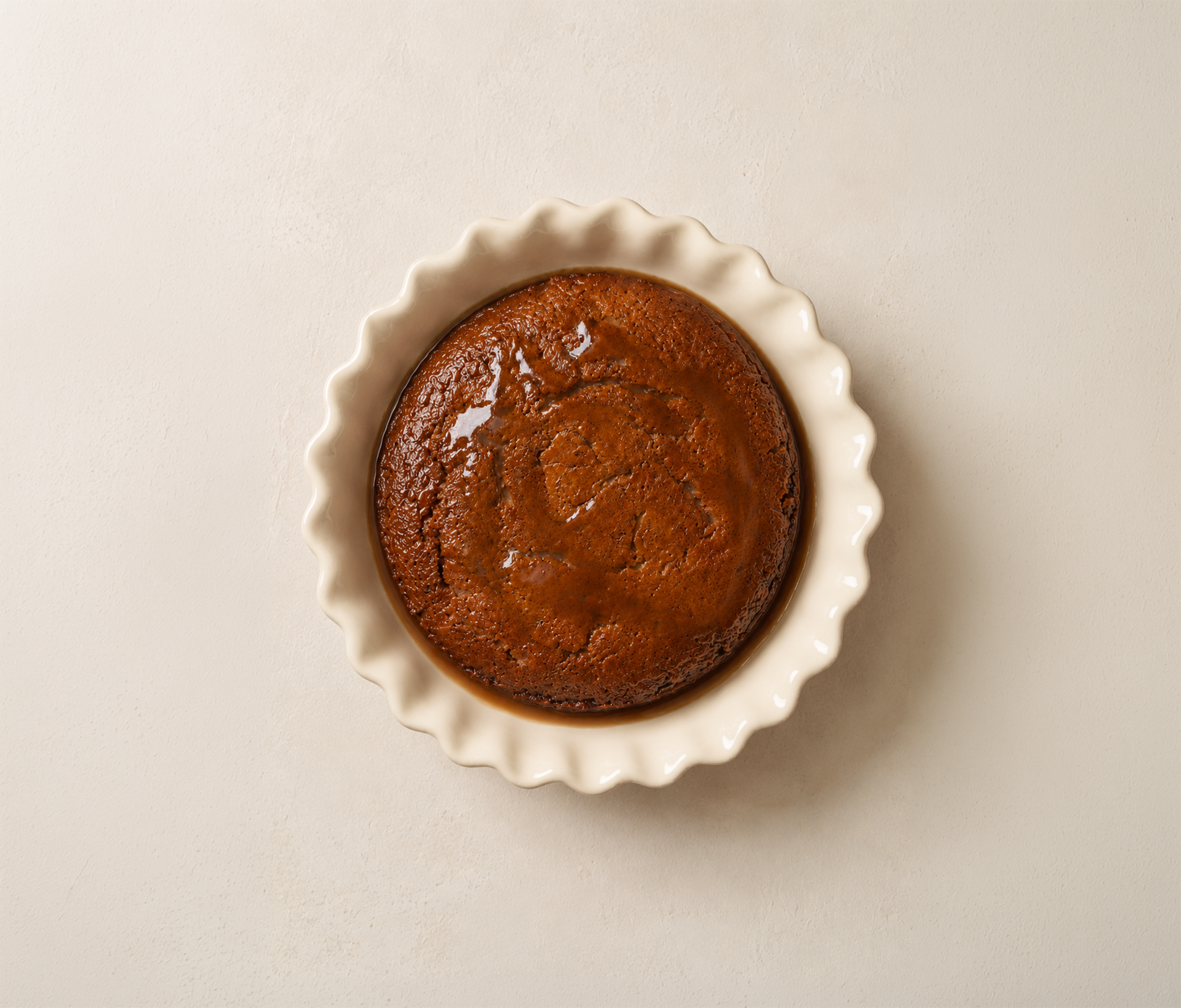 Salted caramel pudding viewed from above