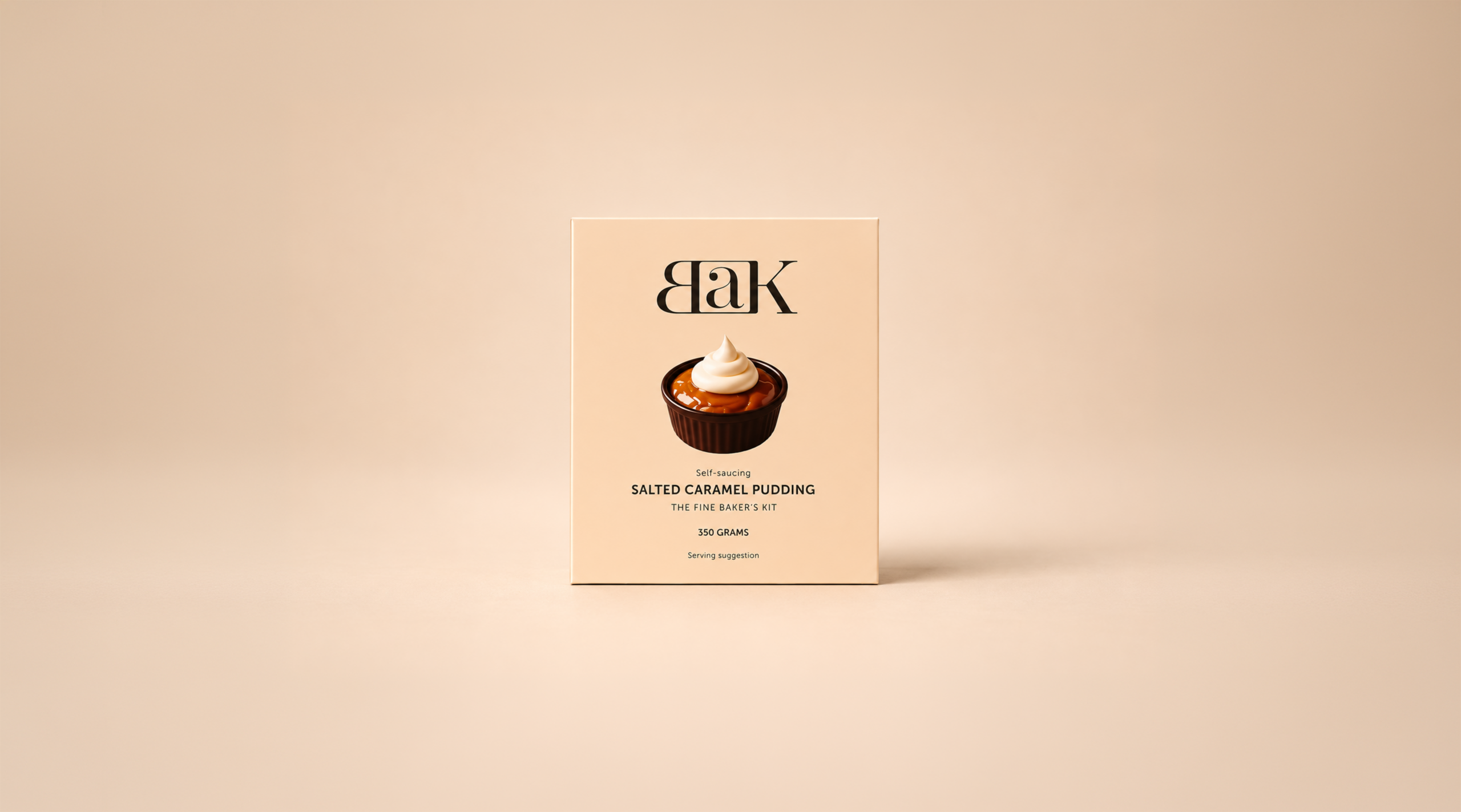 Front view of BAK salted caramel pudding mix
