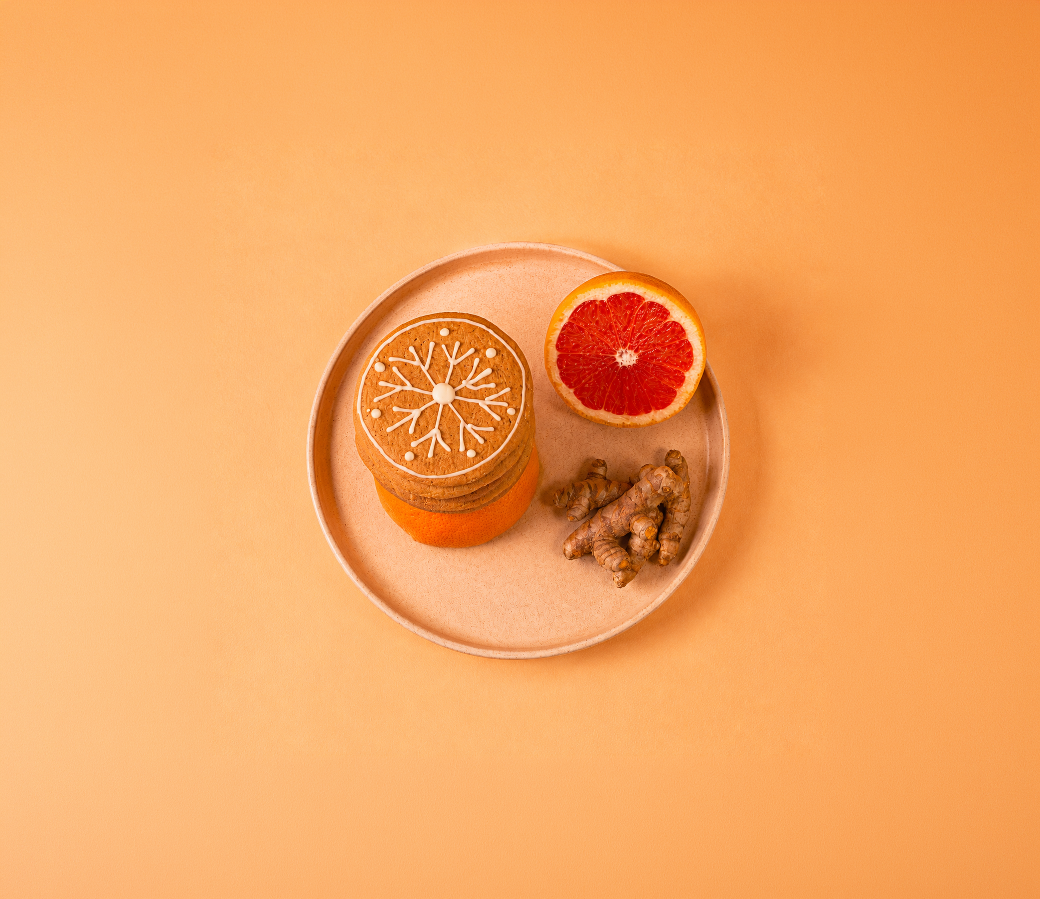 Decorated gingerbread cookies viewed from above